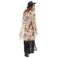 women chiffon blouses open front floral leaf print half sleeves thin outerwear loose elegant cardigan women coat yellow J4U66