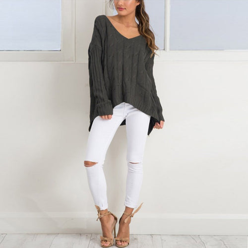 Clothing Criss Cross top Backless knitted sweater Warm Knitwear Loose Jumpers White Pullover Outwear J4U66