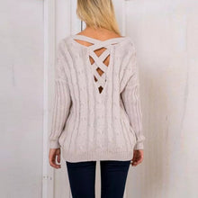 women clothing criss cross top backless knitted sweater warm knitwear loose jumpers white pullover outwear J4U66