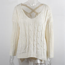 women clothing criss cross top backless knitted sweater warm knitwear loose jumpers white pullover outwear J4U66