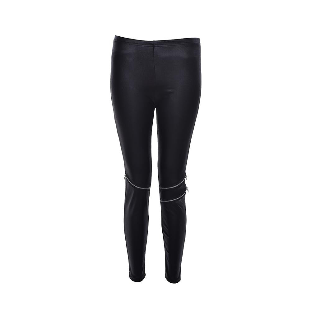Women Faux Leather Leggings Slim Pants Elastic Stretch Skinny Pants Trousers Pencil Pants Black J4U66