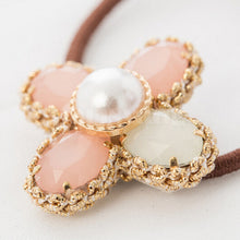 Women Hair Accessories Rhinestone Flower Crystal Hair Rope Imitation Pearl Floral Elastic Headband Rubber Pink Hair Band J4U66
