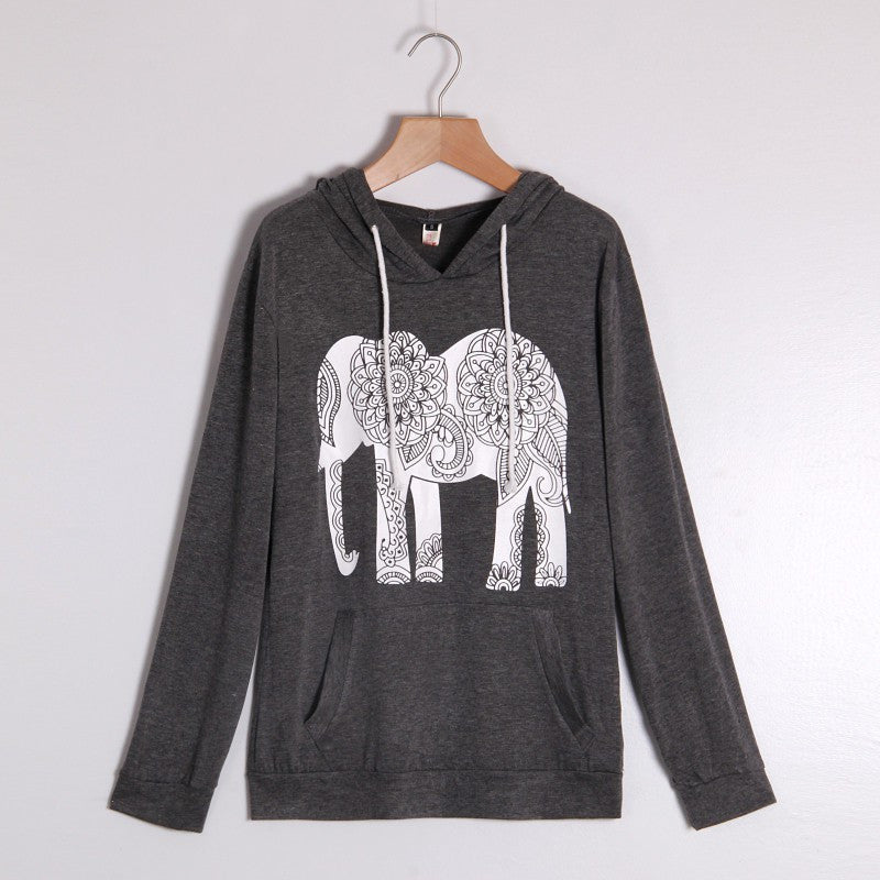 women hoodies long sleeve elephant print sweatshirt casual basic mujer black gray hoodies xxl J4U66