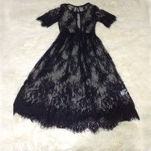 New Women Lace Dresses Casual Long Black Short Sleeve O Neck See Through Beach Wear B4 J4U66