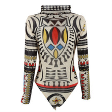 Ladies Printing Slim Bodycon Long-sleeve Club Playsuits Jumpsuit Tops Transparent Bodysuits Tops J4U66