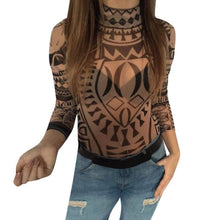 women ladies printing slim bodycon long sleeve club playsuits jumpsuit tops transparent bodysuits tops J4U66