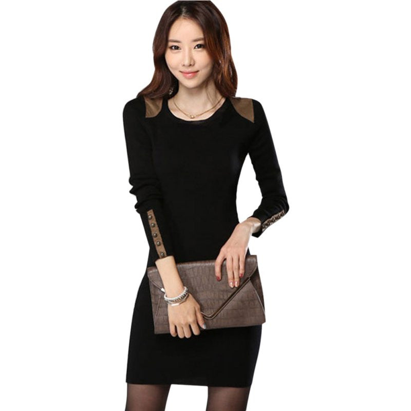 New Women Long Sleeve Bodycon Dress Crew Neck Club Evening Party Mini Dresses  J4U66