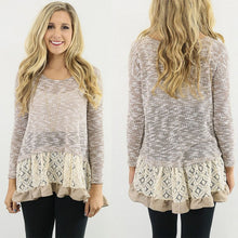 New Women Long Sleeve Slim Lace Hem off Two Sweater Knitting Wool Warm Pullover J4U66