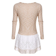 New Women Long Sleeve Slim Lace Hem off Two Sweater Knitting Wool Warm Pullover J4U66