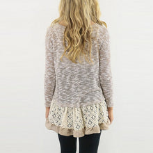 New Women Long Sleeve Slim Lace Hem off Two Sweater Knitting Wool Warm Pullover J4U66
