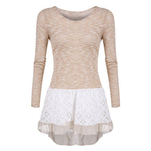 New Women Long Sleeve Slim Lace Hem off Two Sweater Knitting Wool Warm Pullover J4U66