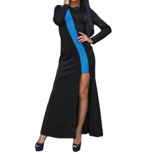 women low cut sexy dress contrastcolor o neck long sleeve irregular slit hem long dress women maxi dress vestidos J4U66