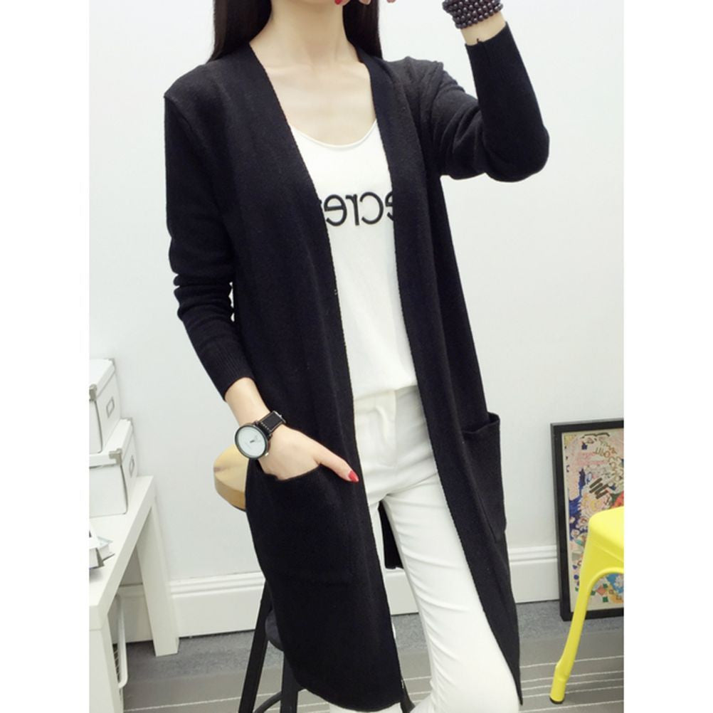 Women Medium long cardigan cashmere material loose sweater Sweaters for outerwear coat with pockets J4U66