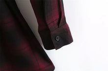women plaid vintage dress turn down collar long sleeve shirt dress elegant lady office party dress vestidos red J4U66