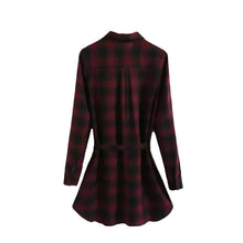 women plaid vintage dress turn down collar long sleeve shirt dress elegant lady office party dress vestidos red J4U66