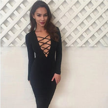 New Women Sexy Bandage Bodycon Casual Midi Dress Long Sleeve Party Dresses J4U66