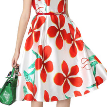 women dress floral print o neck sleeveless belt zipper slim elegant a line party dress red J4U66