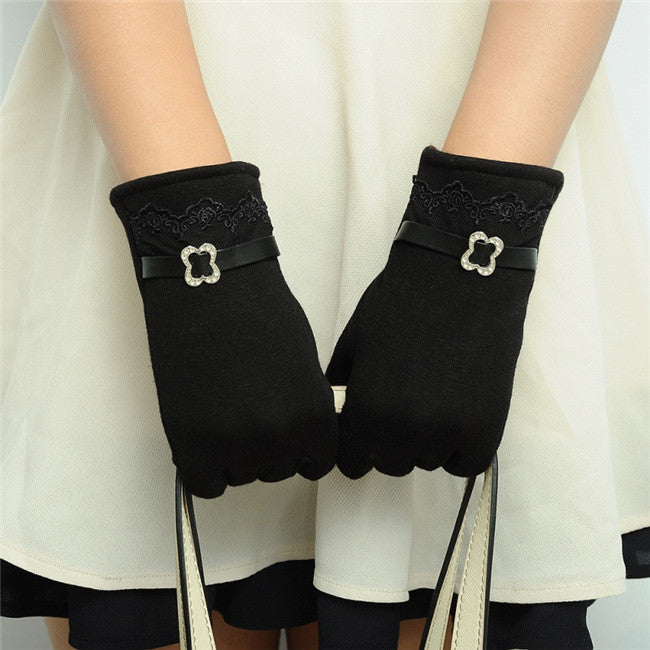 women touch screen cotton warm gloves weaved knit wrist gloves mittens J4U66