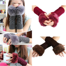 New Women Warm Soft Fur Fingerless Gloves Wrist Hand Knitted Mitten Wool Glove PY6 J4U66
