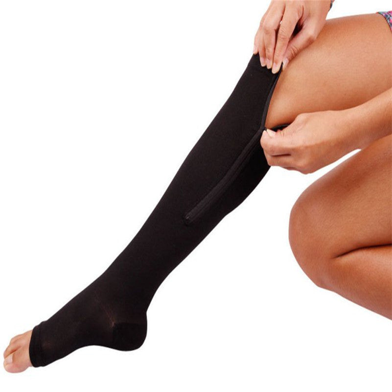 women zippercompression socks zip leg support knee sox open toe sock m J4U66