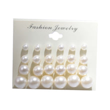 Women's 12 Pair Ear Stud Faux Pearl Round Ball Earrings Set J4U66