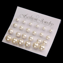 Women's 12 Pair Ear Stud Faux Pearl Round Ball Earrings Set J4U66