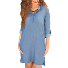 New Women's Casual Loose Short Mini Dress Denim Ladies Long Sleeve Shirt Dresses J4U66