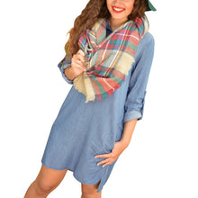 New Women's Casual Loose Short Mini Dress Denim Ladies Long Sleeve Shirt Dresses J4U66