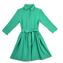 New Women's Vintage A-line Long Sleeve Slim Waist Lapel Party Casual Dresses  J4U66