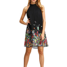 New Womens Floral Print Mini Dress Round Neck Sleeveless Casual Clothing Cut Away Shift Chiffon Halter Dresses J4U66