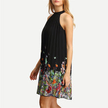 New Womens Floral Print Mini Dress Round Neck Sleeveless Casual Clothing Cut Away Shift Chiffon Halter Dresses J4U66