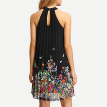 New Womens Floral Print Mini Dress Round Neck Sleeveless Casual Clothing Cut Away Shift Chiffon Halter Dresses J4U66