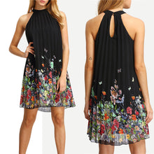 New Womens Floral Print Mini Dress Round Neck Sleeveless Casual Clothing Cut Away Shift Chiffon Halter Dresses J4U66