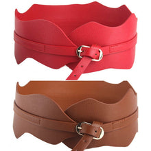 New Womens Girls Metal Buckle Irregular PU Leather Wide Waist Belt Waistband J4U66