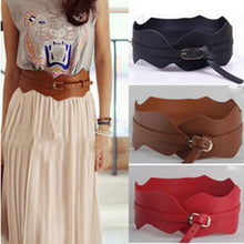 New Womens Girls Metal Buckle Irregular PU Leather Wide Waist Belt Waistband J4U66