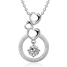 colares femininos sterling silver three heart circle silver plated women necklace chain pendantssmtn1 J4U66