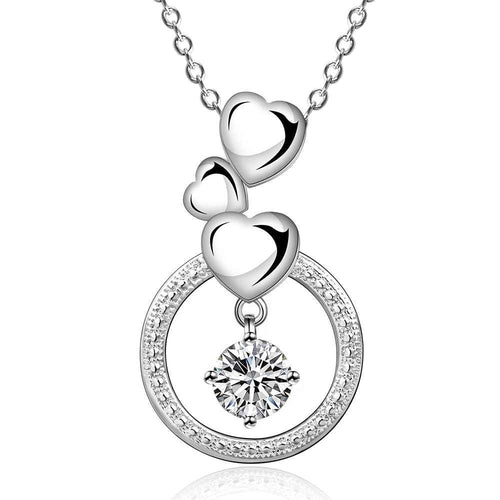 colares femininos sterling silver three heart circle silver plated women necklace chain pendantssmtn1 J4U66