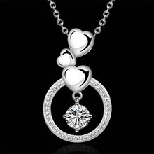 colares femininos sterling silver three heart circle silver plated women necklace chain pendantssmtn1 J4U66
