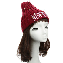 unisex casual beanie for women men hat letter embroidery pearl warm hip hop cool knitted cap headwear J4U66
