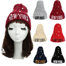 unisex casual beanie for women men hat letter embroidery pearl warm hip hop cool knitted cap headwear J4U66