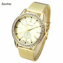 Geneva Women's Golden Stainless Steel Band Roman Rhinestone Dial Analog Quartz Wrist Watch Watches Relogio Feminino J4U66