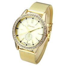 Geneva Women's Golden Stainless Steel Band Roman Rhinestone Dial Analog Quartz Wrist Watch Watches Relogio Feminino J4U66