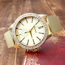Geneva Women's Golden Stainless Steel Band Roman Rhinestone Dial Analog Quartz Wrist Watch Watches Relogio Feminino J4U66