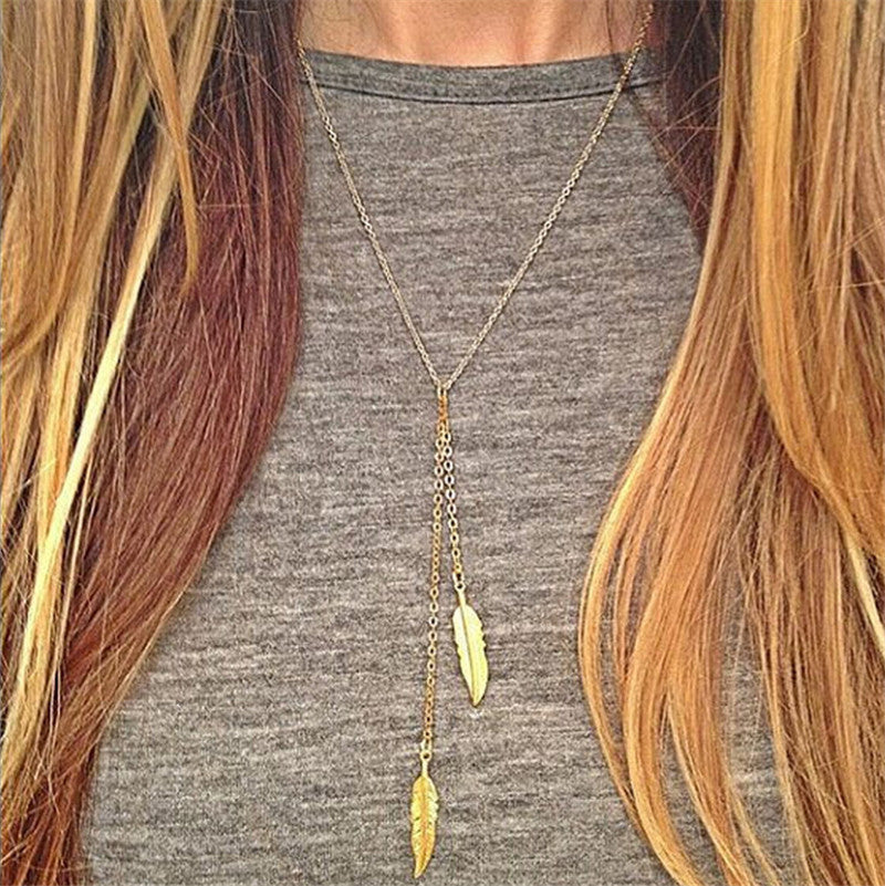 long chain custom Two leaf pendant necklace jewelry Women/Girl lover Valentine's Day gifts  J4U66