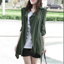 Casual Women's Coat long Outerwear loose jacket Army Green for lady  J4U66