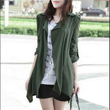 Casual Women's Coat long Outerwear loose jacket Army Green for lady  J4U66