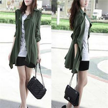 Casual Women's Coat long Outerwear loose jacket Army Green for lady  J4U66