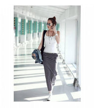skirts womens long skirt black and white striped with pockets J4U66