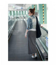 skirts womens long skirt black and white striped with pockets J4U66