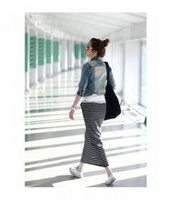 skirts womens long skirt black and white striped with pockets J4U66